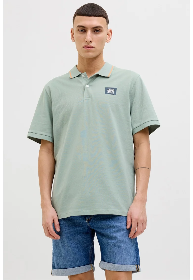 Tricou polo de bumbac cu logo, Verde pal