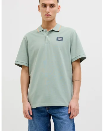 Tricou polo de bumbac cu logo, Verde pal