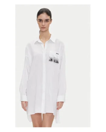 Camasa dama,  model DKNY-YI30048, bumbac si viscoza, alb