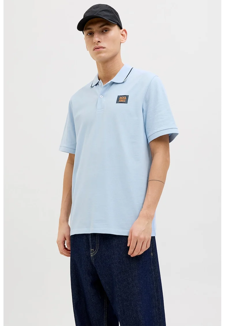 Tricou polo de bumbac cu logo, Albastru deschis