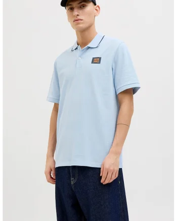 Tricou polo de bumbac cu logo, Albastru deschis