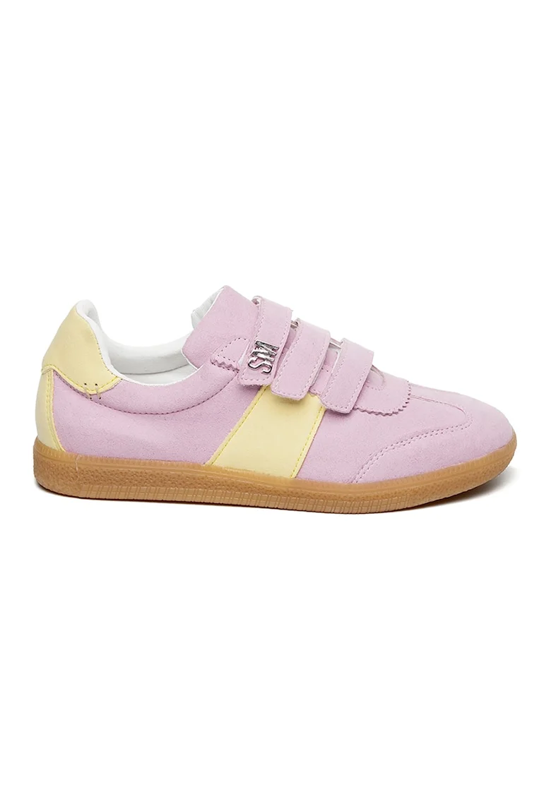 Pantofi sport cu model uni si velcro Eileen, Galben pal/Lila/Caramel