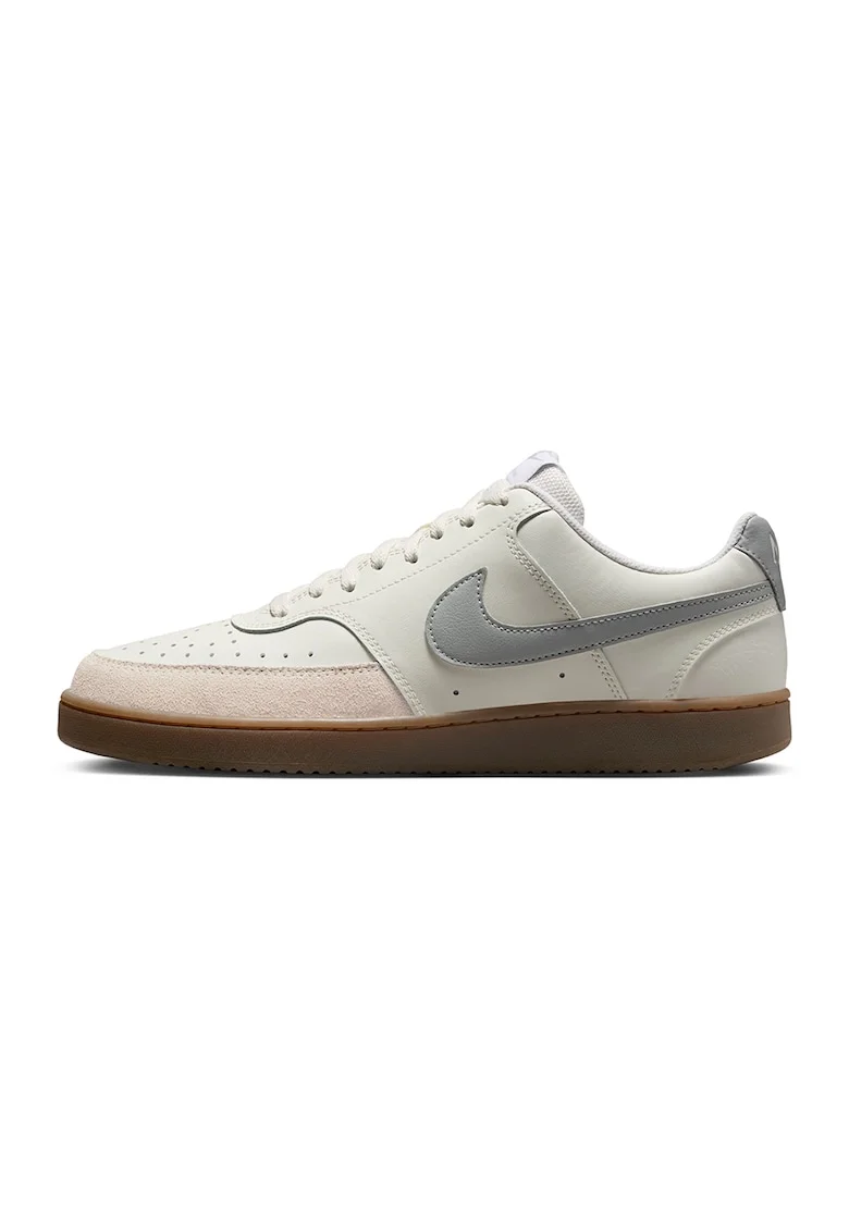 Pantofi sport din piele cu captuseala din piele ecologica Court Vision Low, Gri deschis/Crem