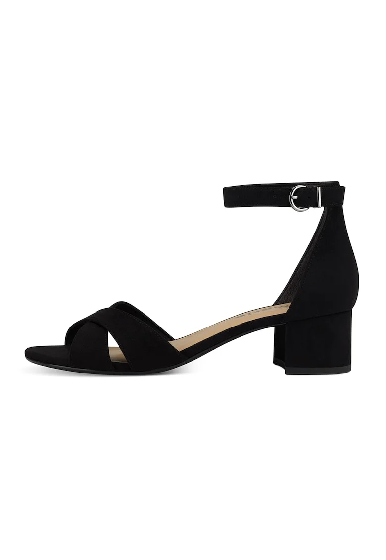 Sandale de piele intoarsa cu toc bloc, Negru