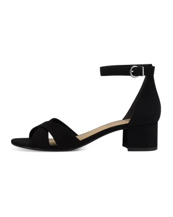Sandale de piele intoarsa cu toc bloc, Negru