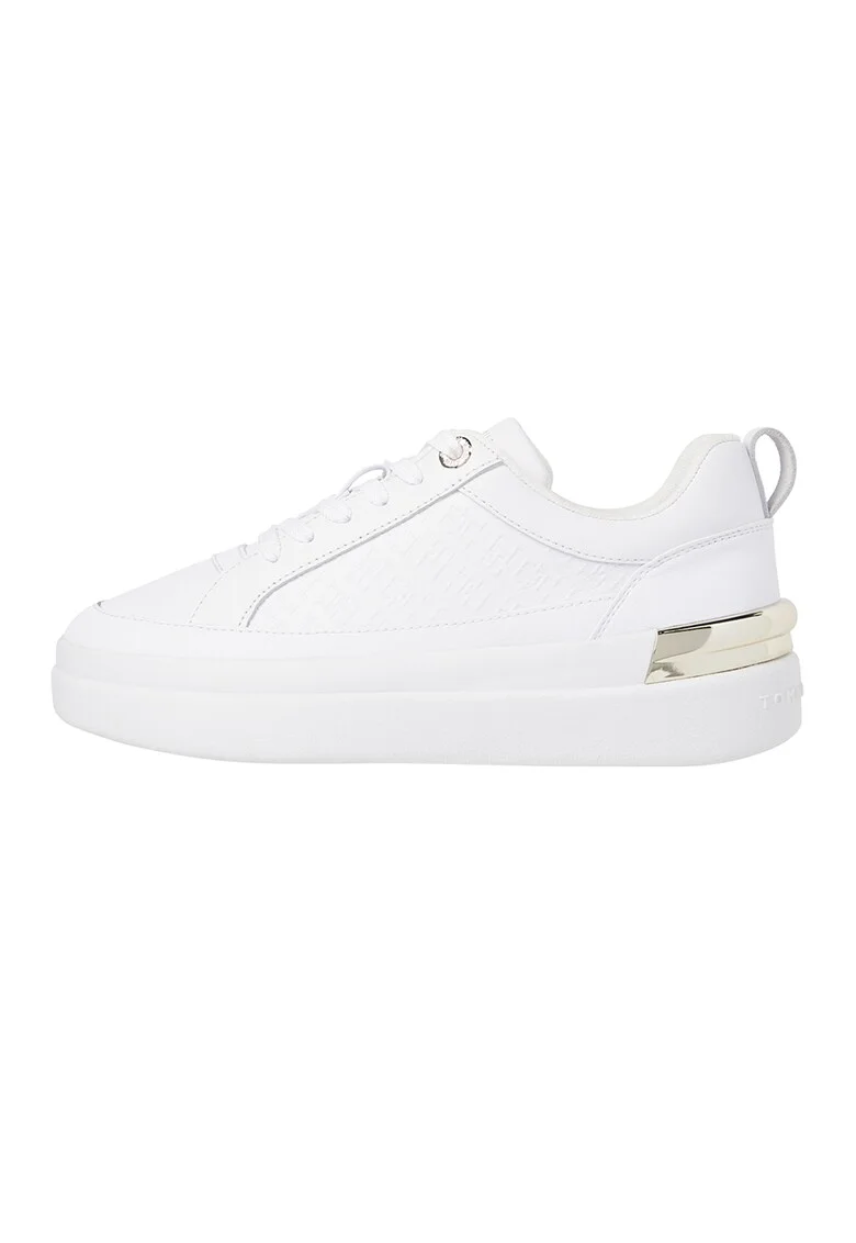 Pantofi sport low-cut de piele, Alb/Auriu