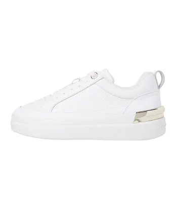 Pantofi sport low-cut de piele, Alb/Auriu