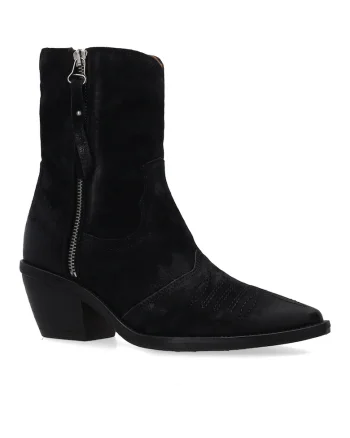 Botine cowboy din piele intoarsa cu motive brodate