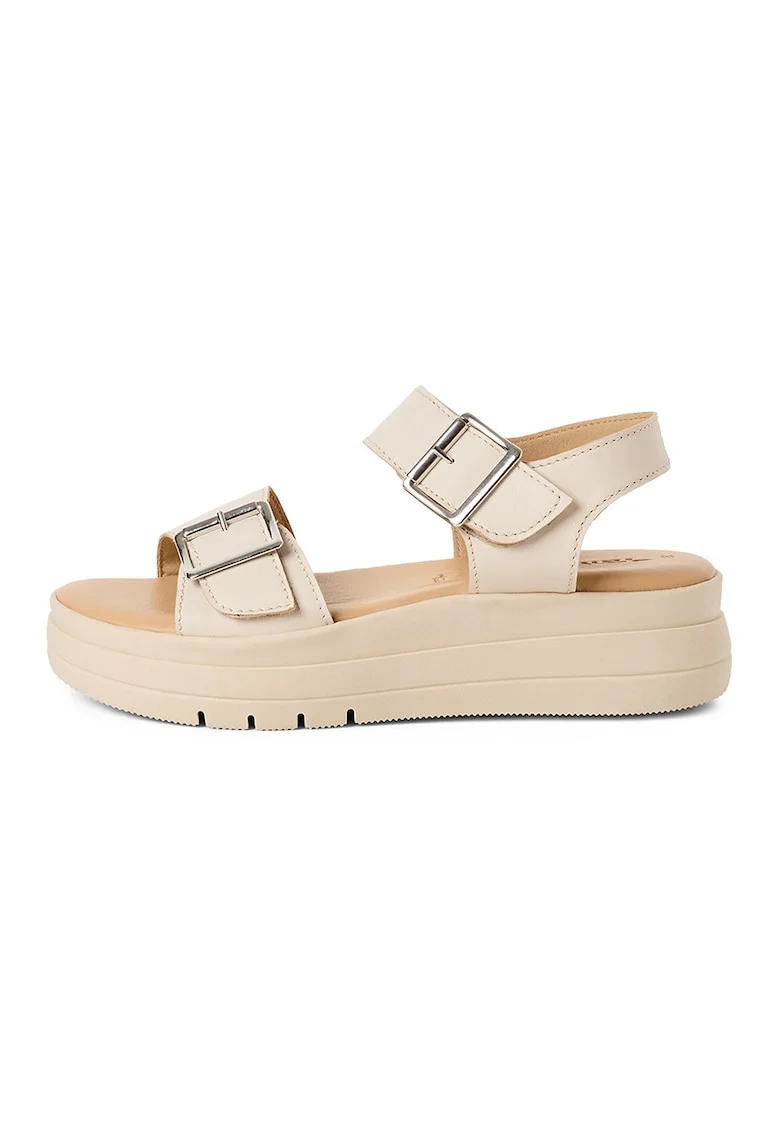 Sandale wedge din piele, Alb fildes