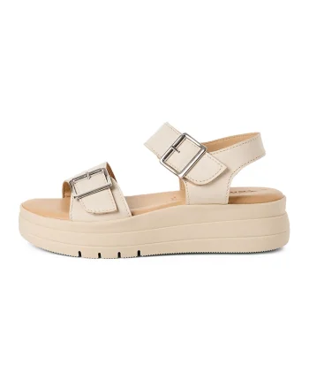 Sandale wedge din piele, Alb fildes