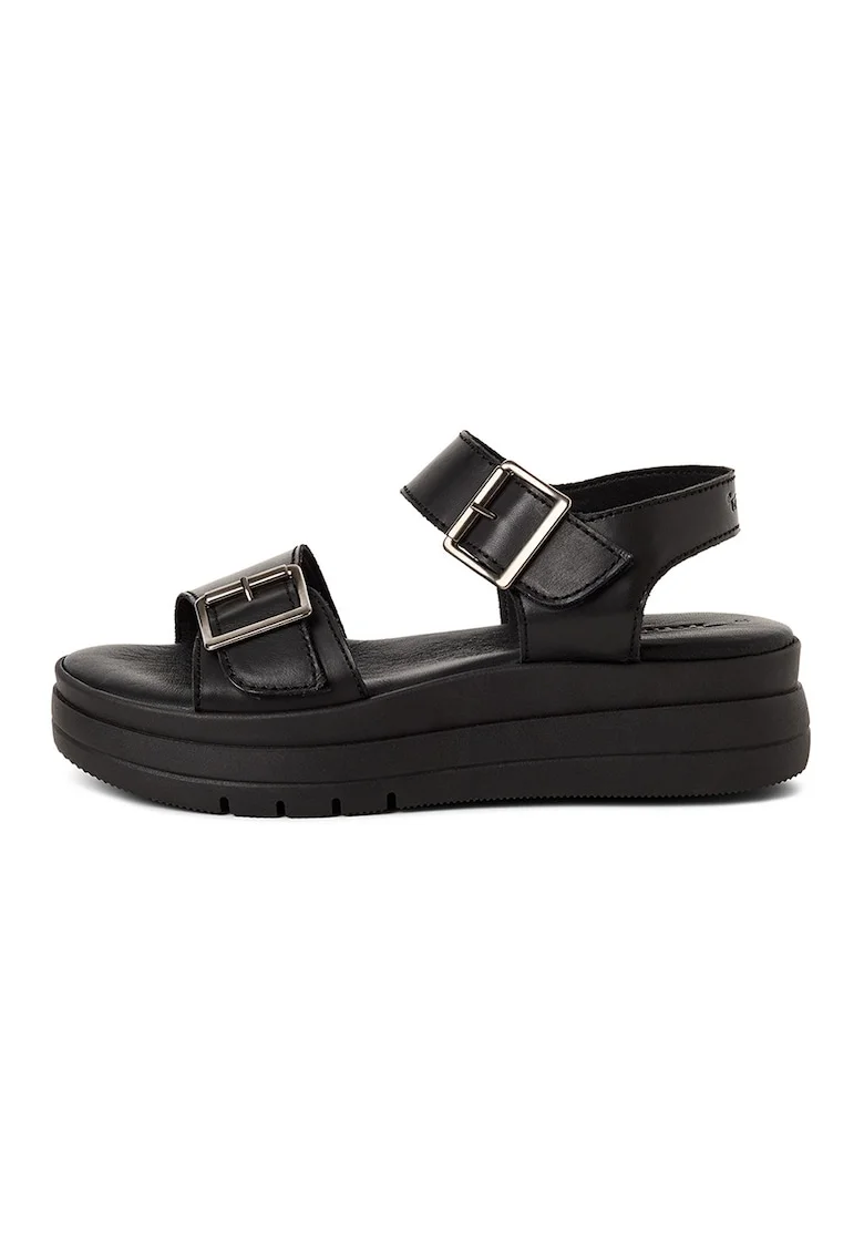 Sandale wedge din piele, Negru