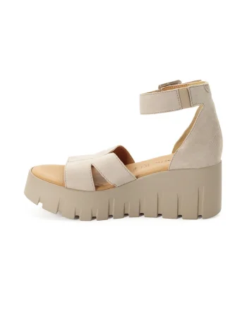 Sandale wedge de piele, Alb fildes/Bej deschis