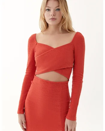 Rochie cambrata cu decupaj frontal Jackbelcut, Caramiziu