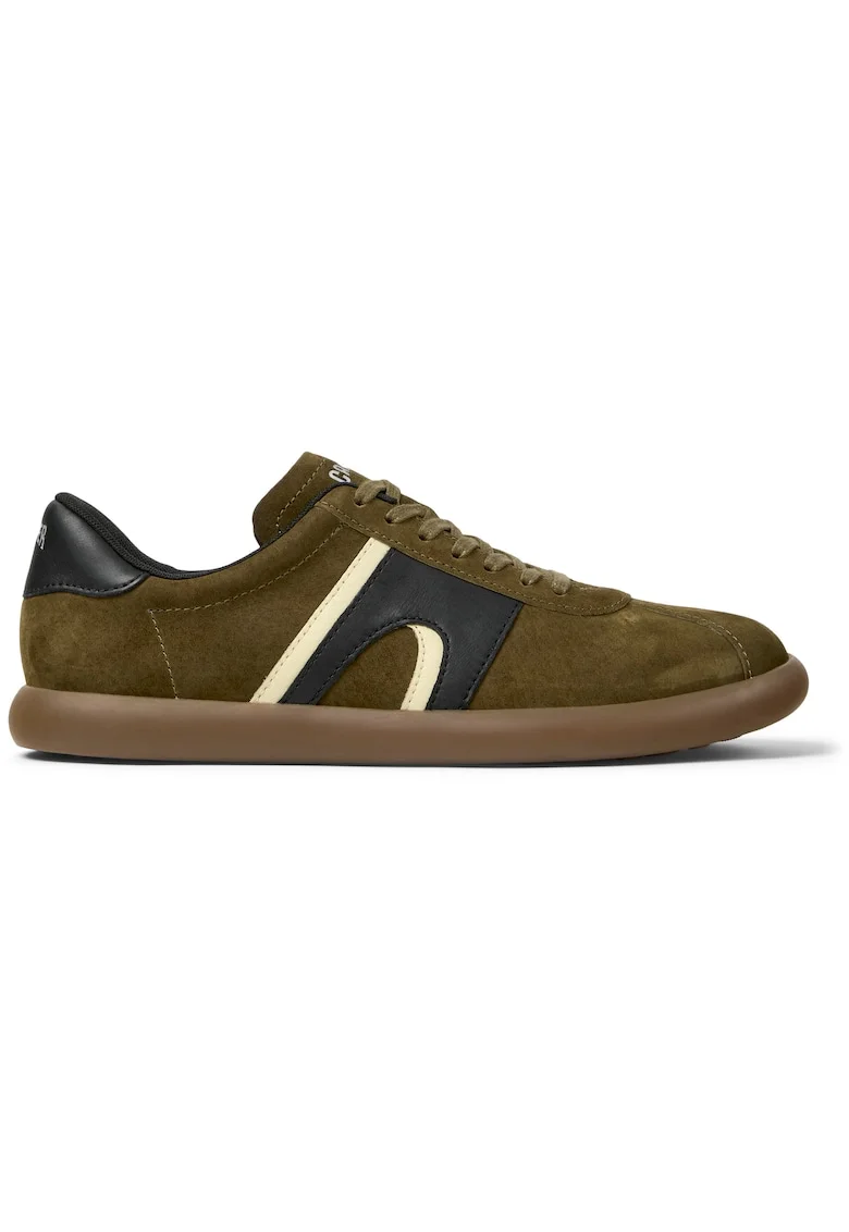 Pantofi casual de piele nabuc cu insertii de piele Pelotas Soller, Kaki inchis