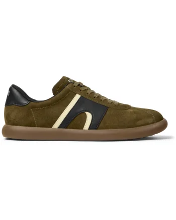 Pantofi casual de piele nabuc cu insertii de piele Pelotas Soller, Kaki inchis