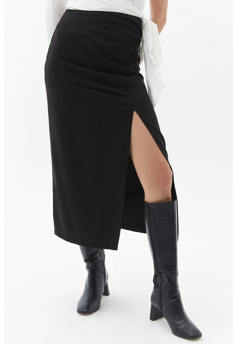 Fusta din lyocell cu slit lateral Temlongbuz, Negru