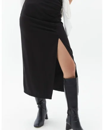 Fusta din lyocell cu slit lateral Temlongbuz, Negru