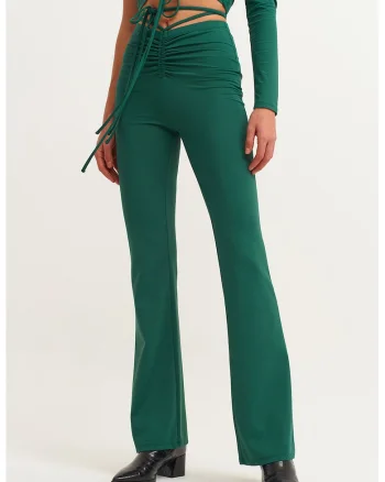 Pantaloni evazati cu talie inalta, Verde aquamarin