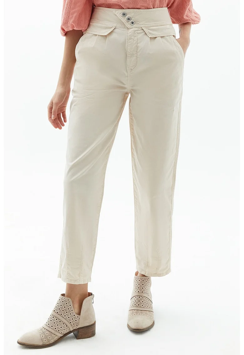 Pantaloni crop cu talie inalta, Bej deschis