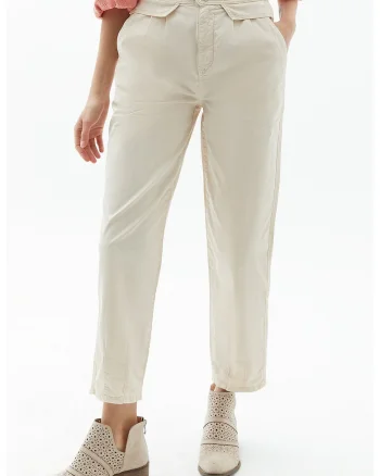 Pantaloni crop cu talie inalta, Bej deschis