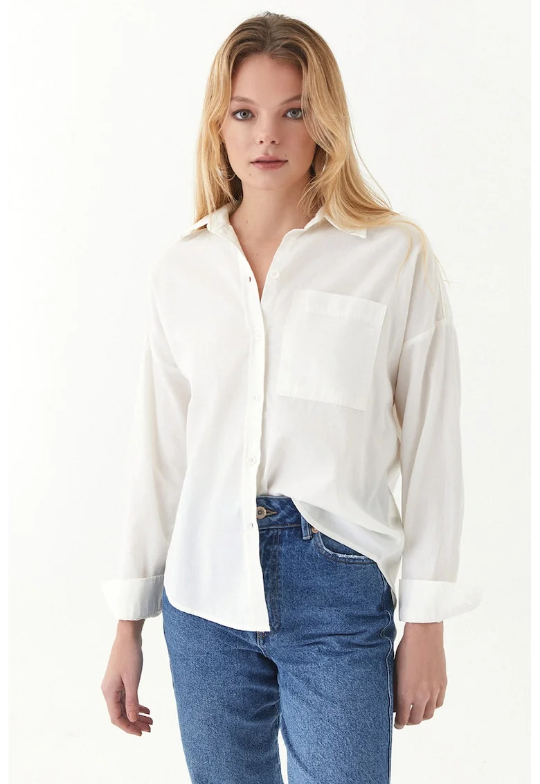 Camasa din bumbac cu model uni, Alb
