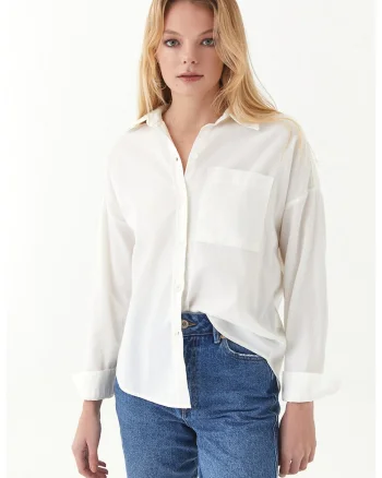 Camasa din bumbac cu model uni, Alb
