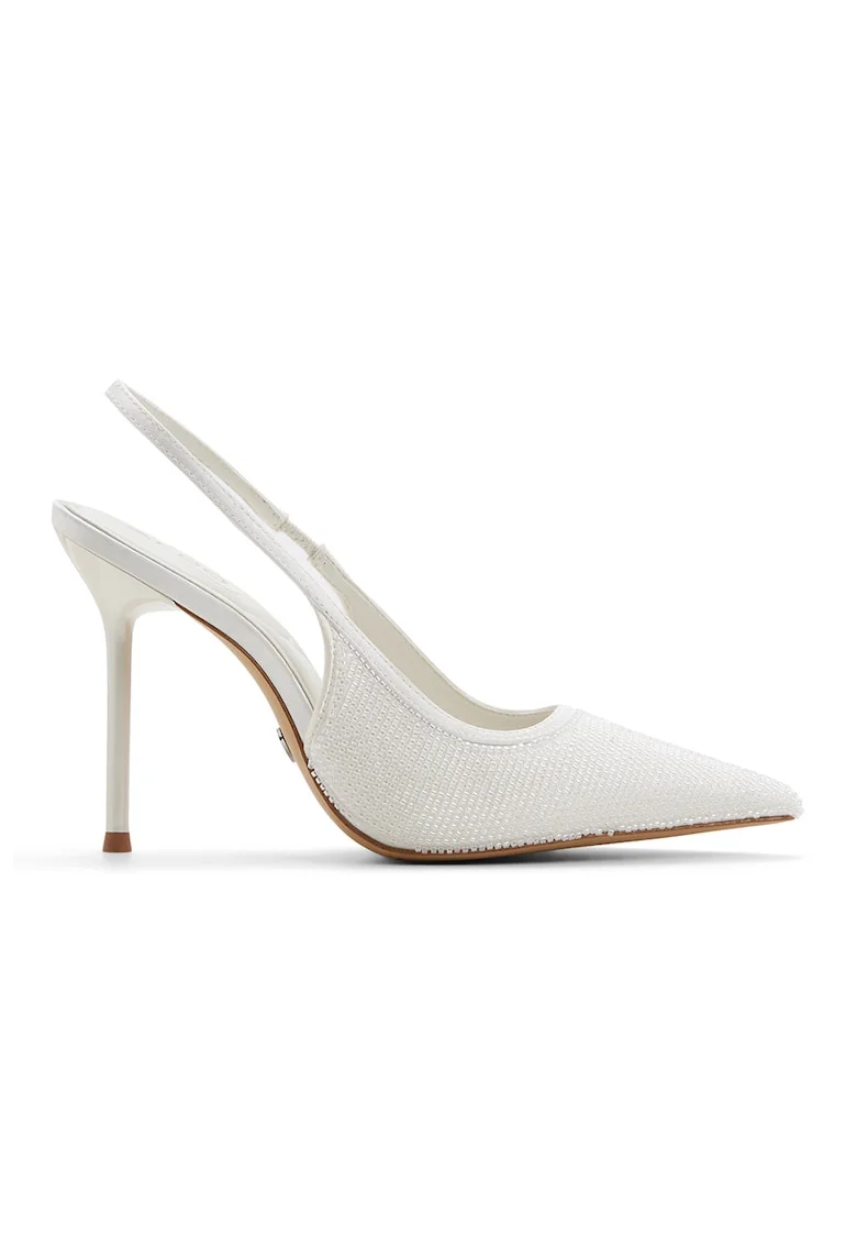 Pantofi din piele ecologica cu toc si varf ascutit Pearlescent, Alb