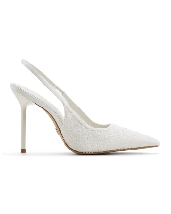 Pantofi din piele ecologica cu toc si varf ascutit Pearlescent, Alb