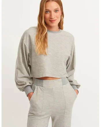 Bluza crop de trening cu maneci bufante Boskesnew, Gri melange