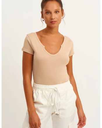 Tricou slim-fit din bumbac, Bej