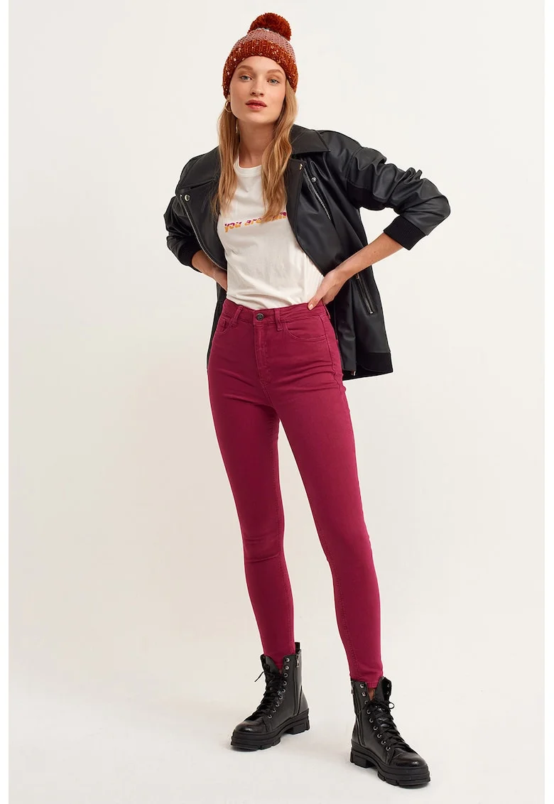 Blugi skinny cu talie inalta, Roz zmeuriu