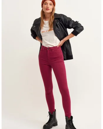 Blugi skinny cu talie inalta, Roz zmeuriu