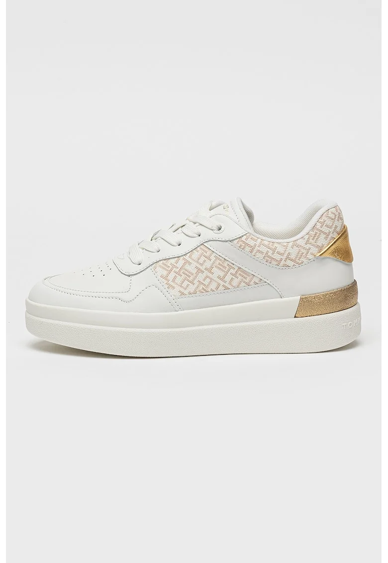 Pantofi sport din piele si piele ecologica Lux Court, Auriu/Alb fildes