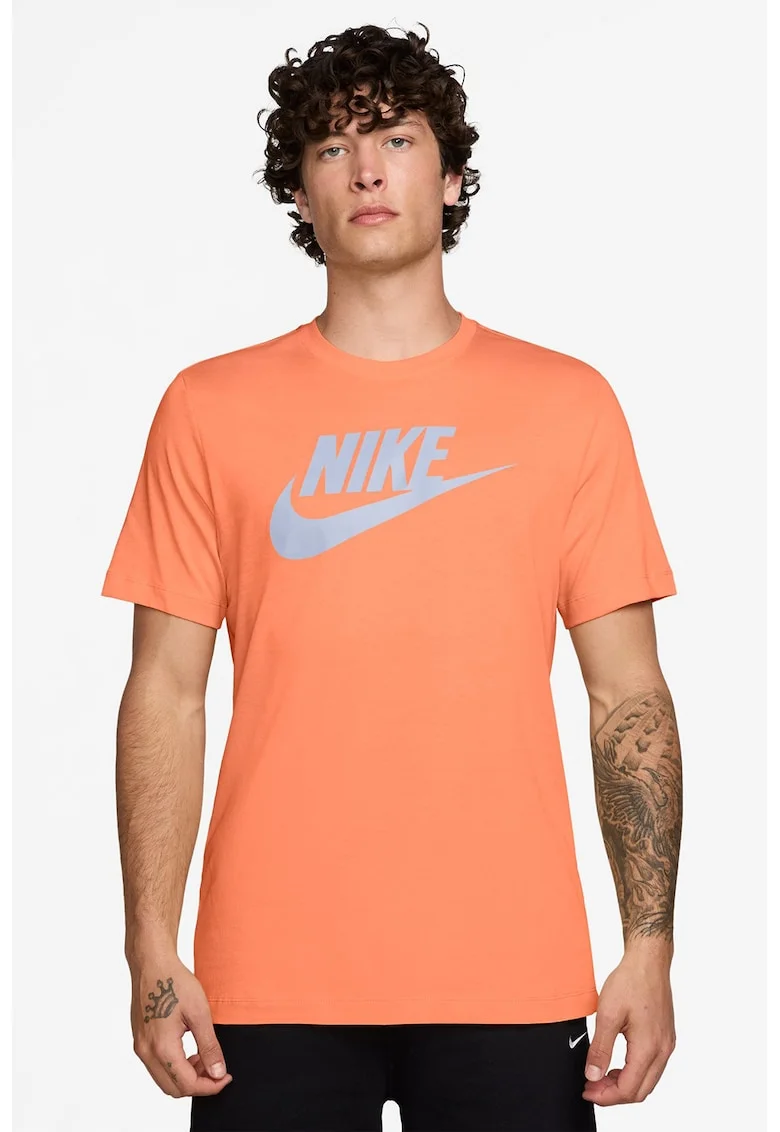 Tricou cu imprimeu logo Icon Futura, Gri/Portocaliu dovleac