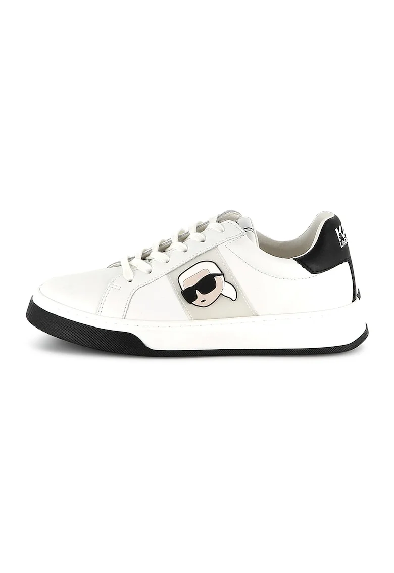 Pantofi sport din piele cu logo, Alb fildes/Negru