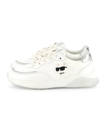 Pantofi sport din piele ecologica cu logo, Alb fildes/Argintiu