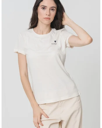 Tricou din bumbac cu decolteu la baza gatului Loa, Negru/Crem