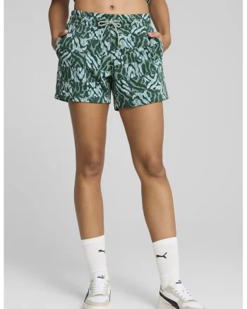 Pantaloni scurti cu imprimeu si snur de ajustare, Alb/Verde