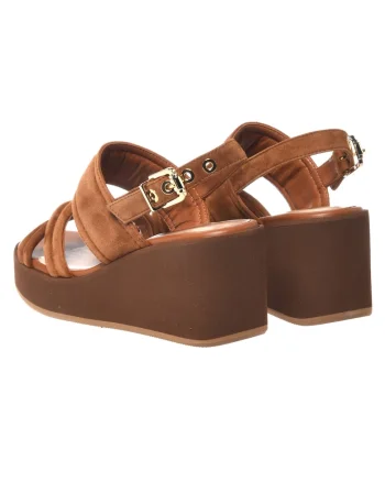 Sandale wedge din piele intoarsa, Maro