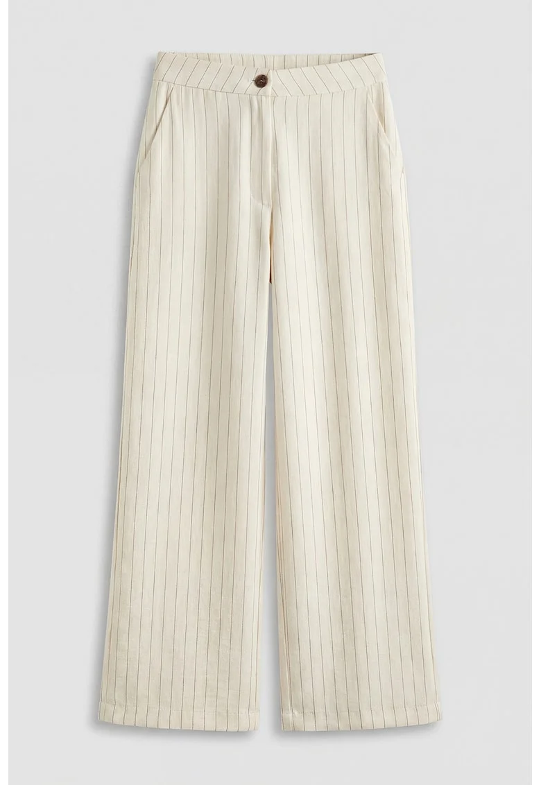 Pantaloni in dungi cu talie medie, Bej