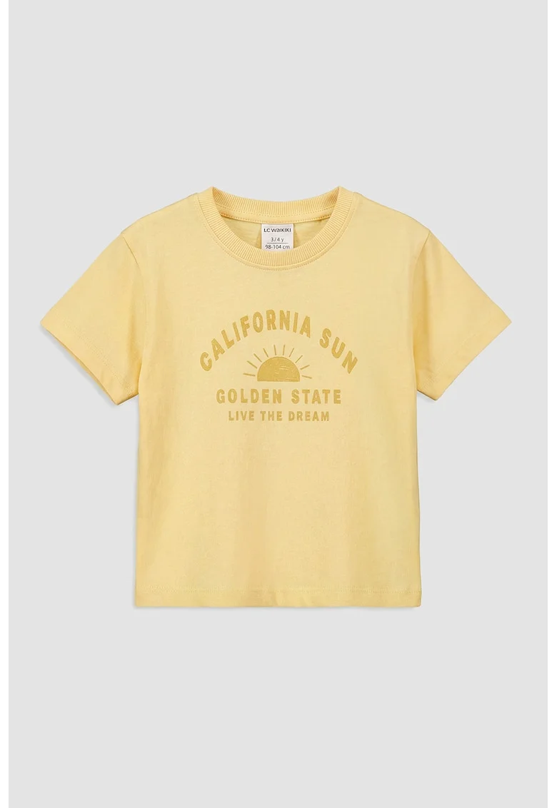 Tricou de bumbac cu imprimeu, Portocaliu deschis,