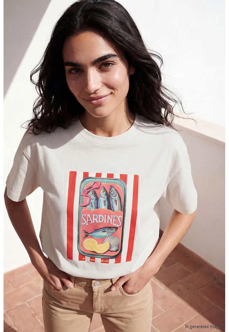 Tricou de bumbac cu imprimeu, Rosu/Alb fildes