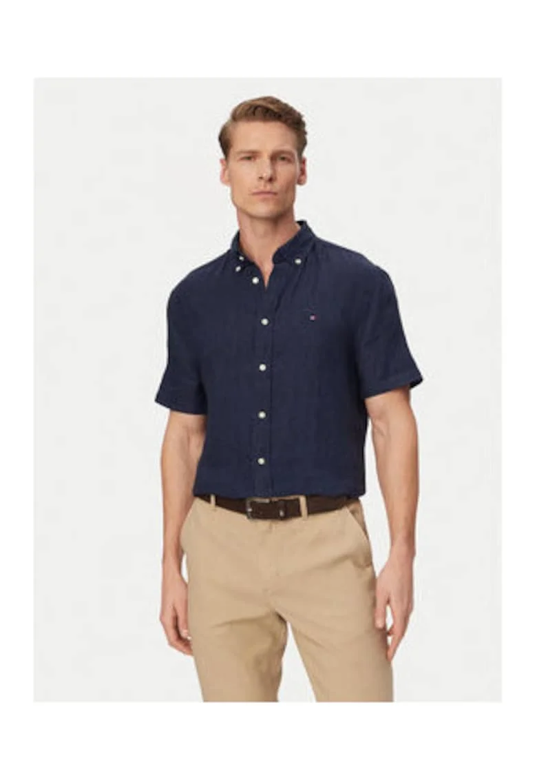 Camasa regular fit din in cu maneca scurta