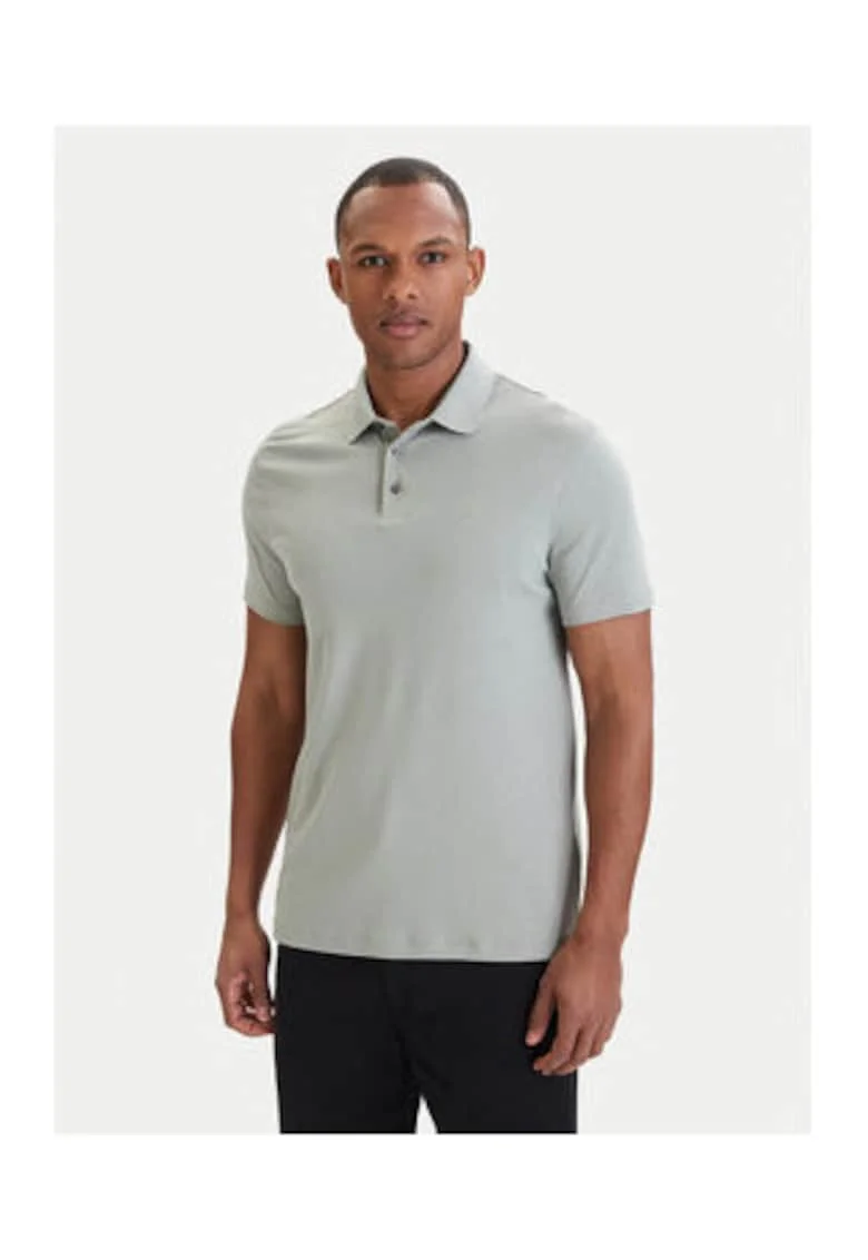 Tricou polo din bumbac cu model uni si terminatii striate