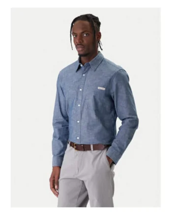 Camasa din bumbac cu model uni si guler clasic,