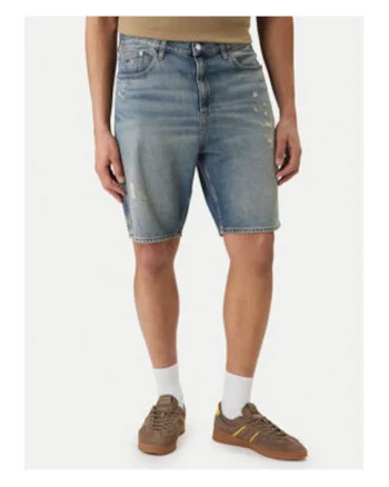 Bermude din denim cu aspect decolorat,
