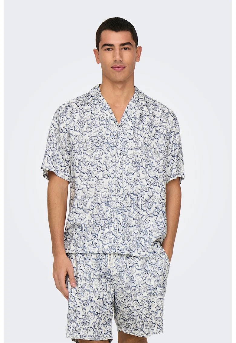 Camasa regular fit cu imprimeu, Alb/Albastru