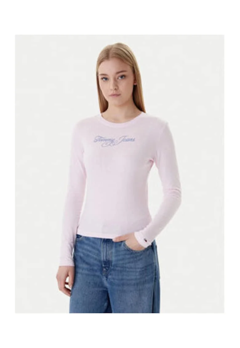 Bluza cu logo si guler rotund,