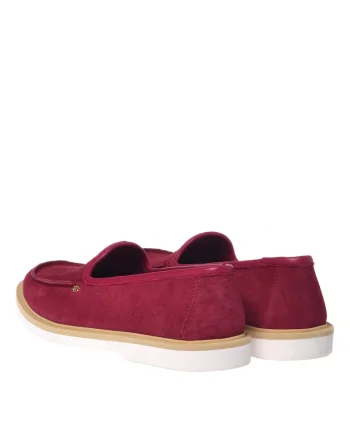 Pantofi loafer din piele intoarsa cu perforatii decorative, Fucsia
