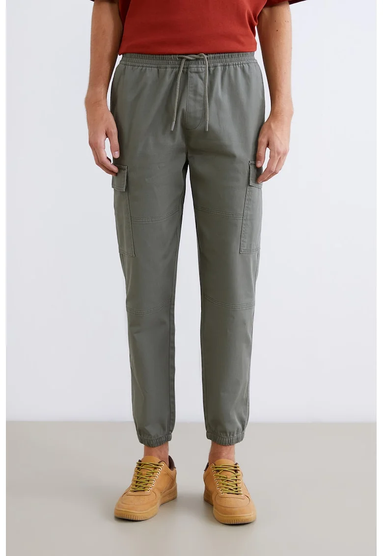 Pantaloni cargo regular fit cu snur de ajustare in talie, Verde stins